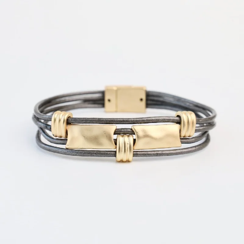 Ladies bracelets girlfriend treats-Matte Gold Dark Grey Rectangle Bracelet