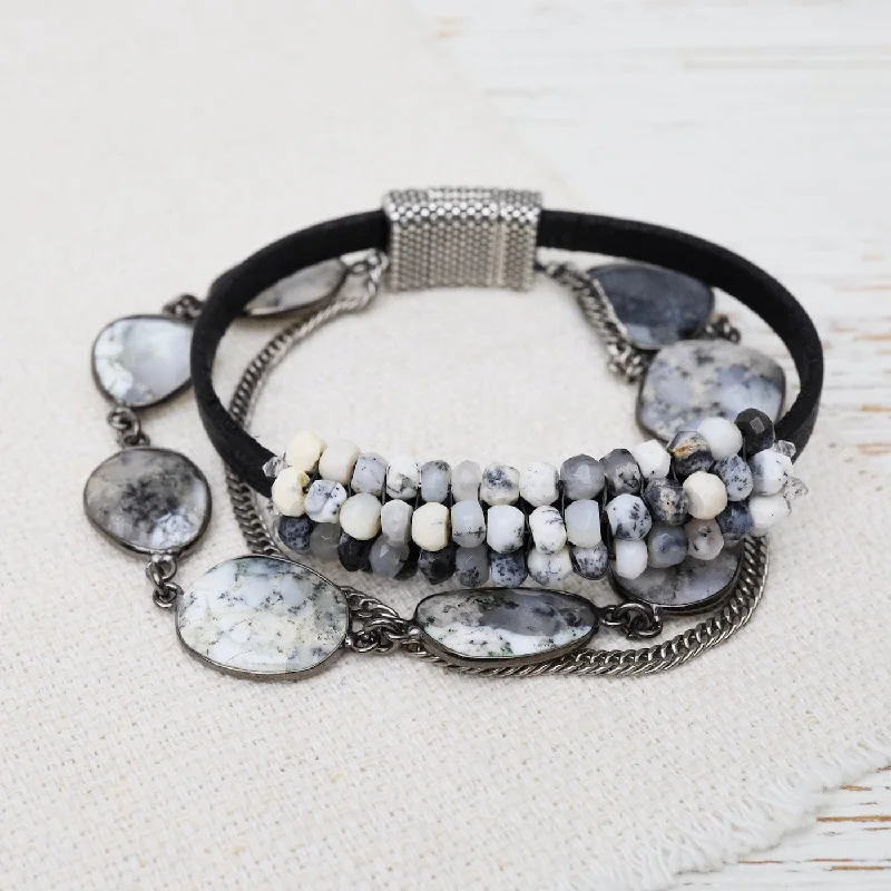 Ladies bracelets social media trends-Hand Stitched Dendrite Opal & Dendrite Opal Bead Chain Bracelet