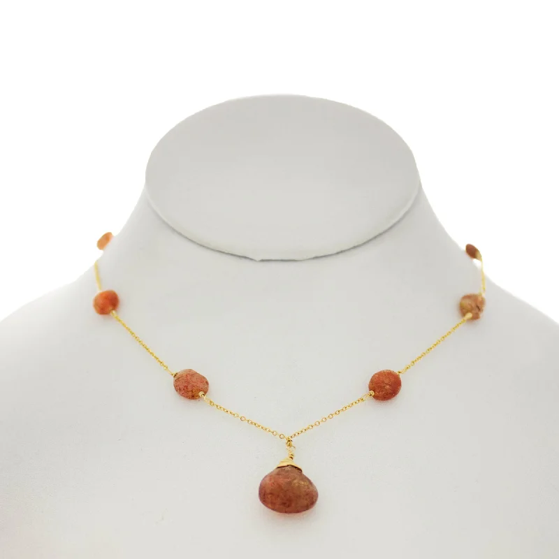 Sandalwood - Sunstone Drop and Sunstone between chain Necklace