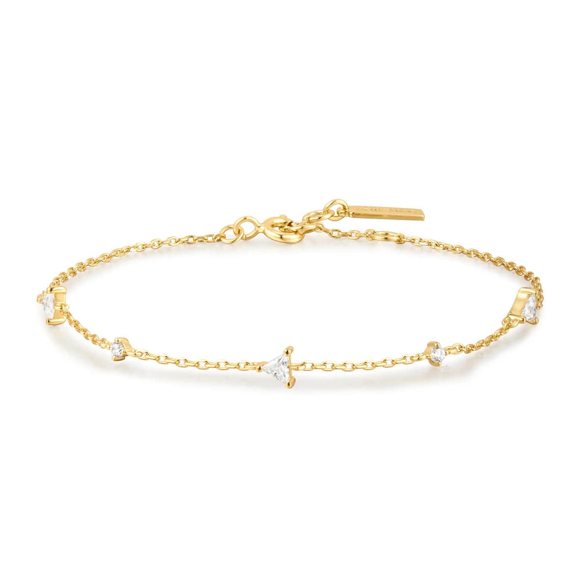 Ladies bracelets price options-Gold Triangular Cubic Zirconia Station Bracelet