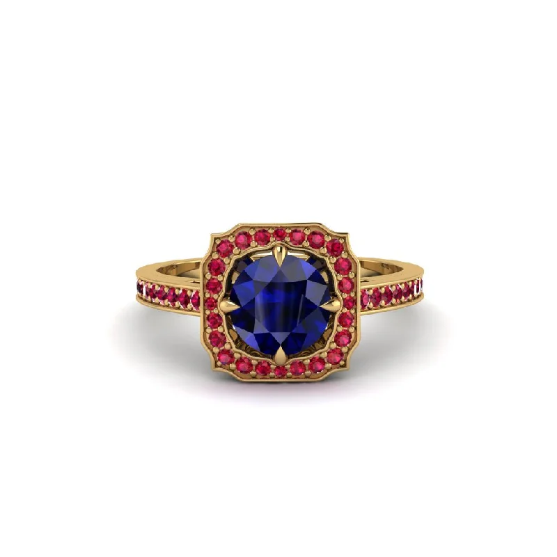 Ladies engagement rings statement pieces-Sapphire Cathedral Halo Engagement Ring - Luciana No. 58