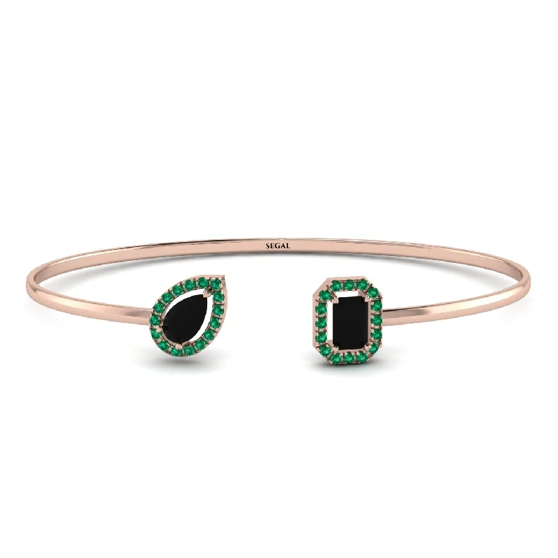 Ladies bracelets anniversary picks-Geometric Pearl And Emerald Black Diamond Bracelet - Catherine No. 23