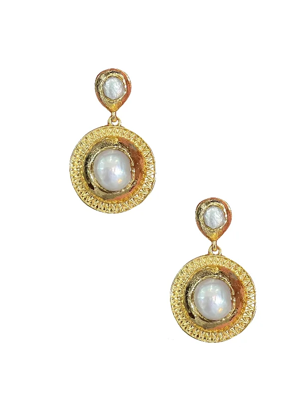 Ladies rings punk vibes-Pearl Button Drop Earrings