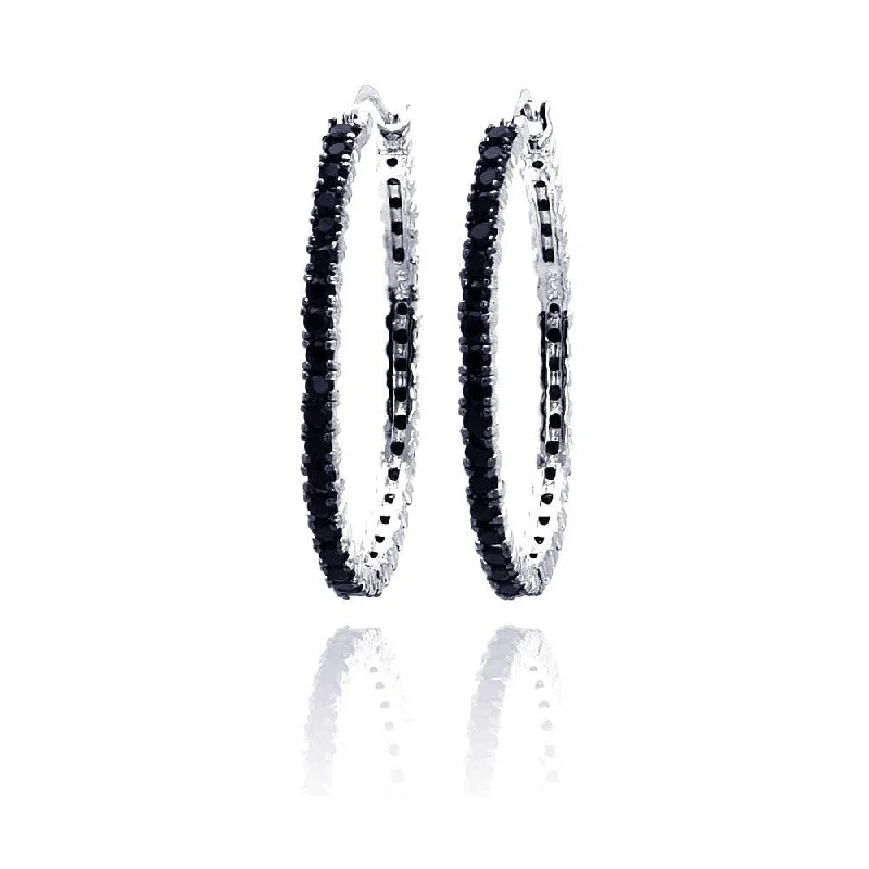 Ladies rings birthday surprises-Silver 925 Black and Silver Rhodium Plated CZ Dangling Earrings - BGE00074