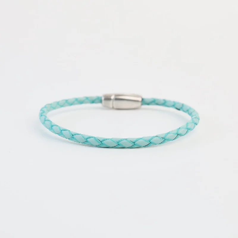 Ladies bracelets global brands-Zoe Braided Turquoise Leather Bracelet