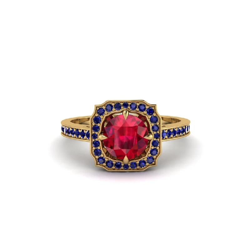 Ladies engagement rings 2025 trends-Ruby Cathedral Halo Engagement Ring - Luciana No. 70