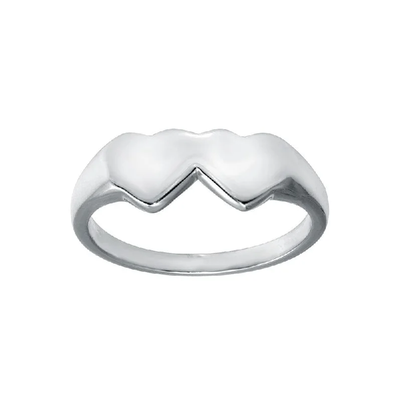 Ladies rings ethnic patterns-Rhodium Plated 925 Sterling Silver Double Heart Ring - SOR00036