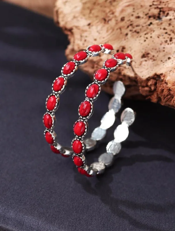 Ladies rings thumb designs-Beautiful Red and Silver Hoop Earrings