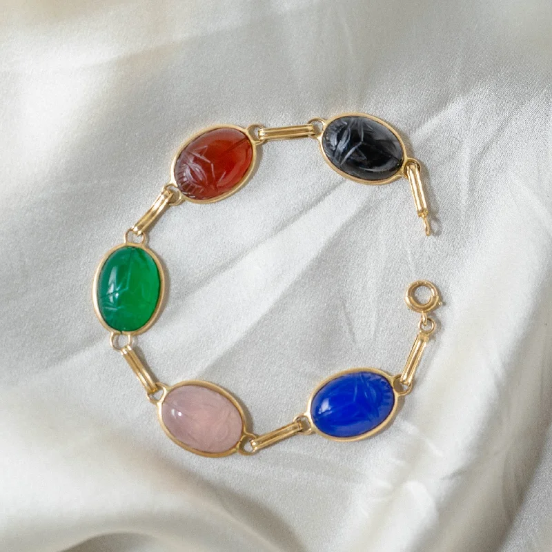 Ladies bracelets fashion choices-Multi-Gemstone Scarab Bracelet in 14K