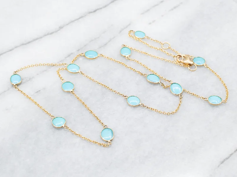 Bezel Set Turquoise Station Link Necklace