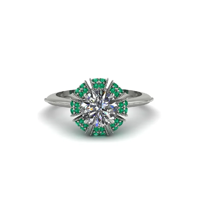 Ladies engagement rings luxurious appeal-Emerald Crown Halo Engagement Ring - Annie No. 18