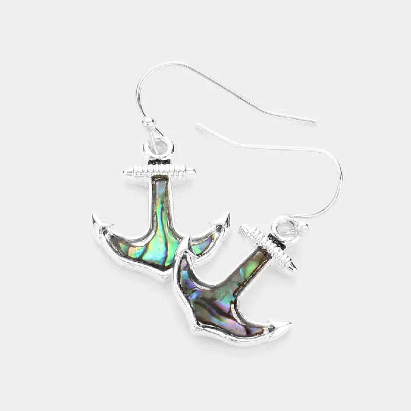 Ladies rings silver tones-Anchor Abalone Earrings