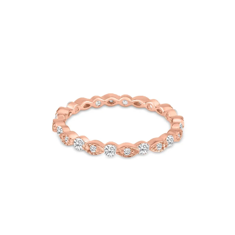 Rose Gold Plated 925 Sterling Silver CZ and Eye Pattern Eternity Ring - BGR01185RGP