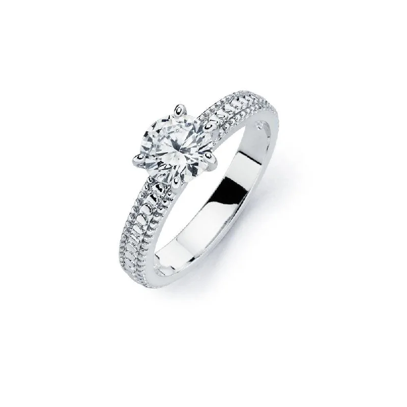 Ladies rings open patterns-Silver 925 Rhodium Plated Clear Solitaire CZ Bridal Ring - BGR00718