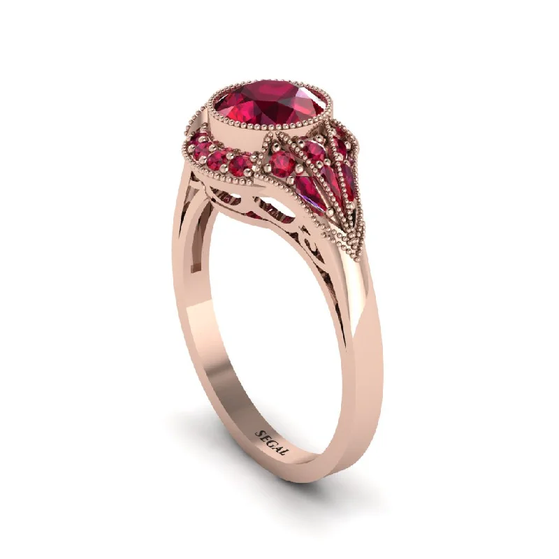 Ladies engagement rings limited editions-Ruby Vintage-Inspired Besel Engagement Ring - Makenzie No. 56