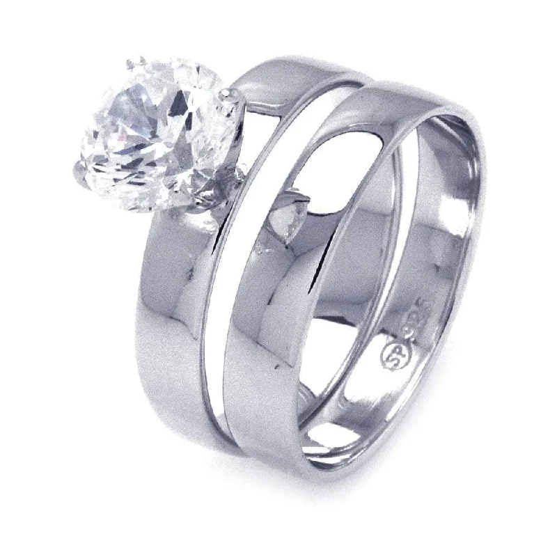 Ladies rings party wear-Silver 925 Rhodium Plated Solitaire CZ Matching Ring Pair Set - STR00771