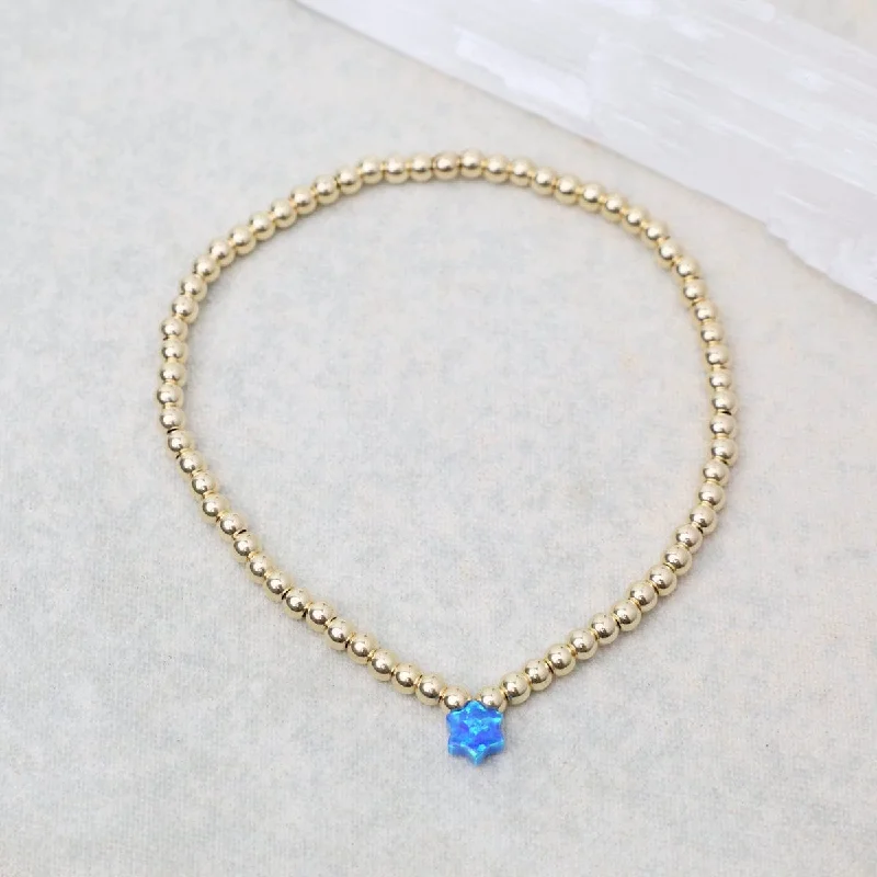 Ladies bracelets latest trends-Blue Opal Star of David Gold Filled Ball Bracelet