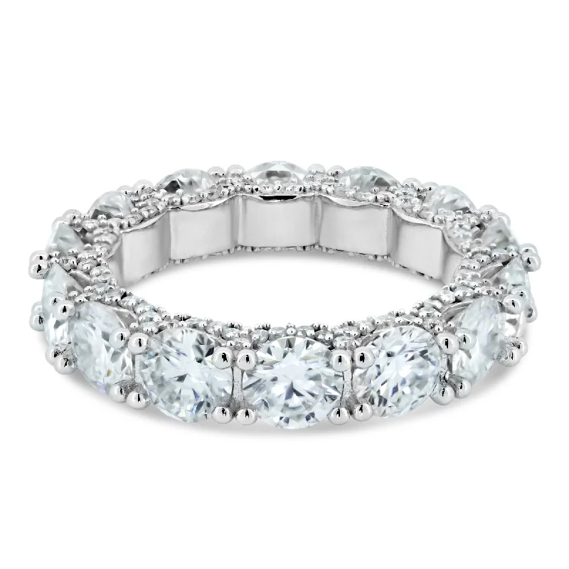 Ladies rings geometric shapes-925 Sterling Silver Rhodium Moissanite Eternity Band Ring - MGMR00003