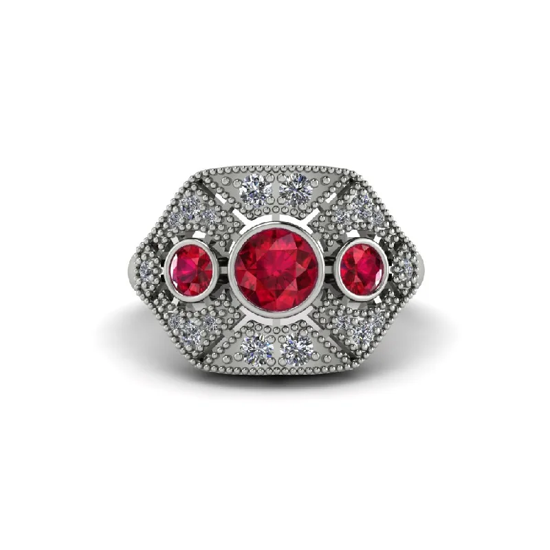 Ladies engagement rings cushion cut-Ruby Art Deco Geometric Engagement Ring - Haven No. 12