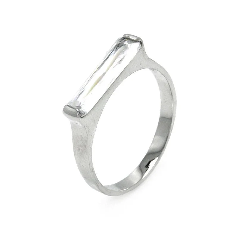 Ladies rings fashion trends-Clearance-Silver 925 Rhodium Plated Long Clear CZ Bar Ring - BGR00003CLR