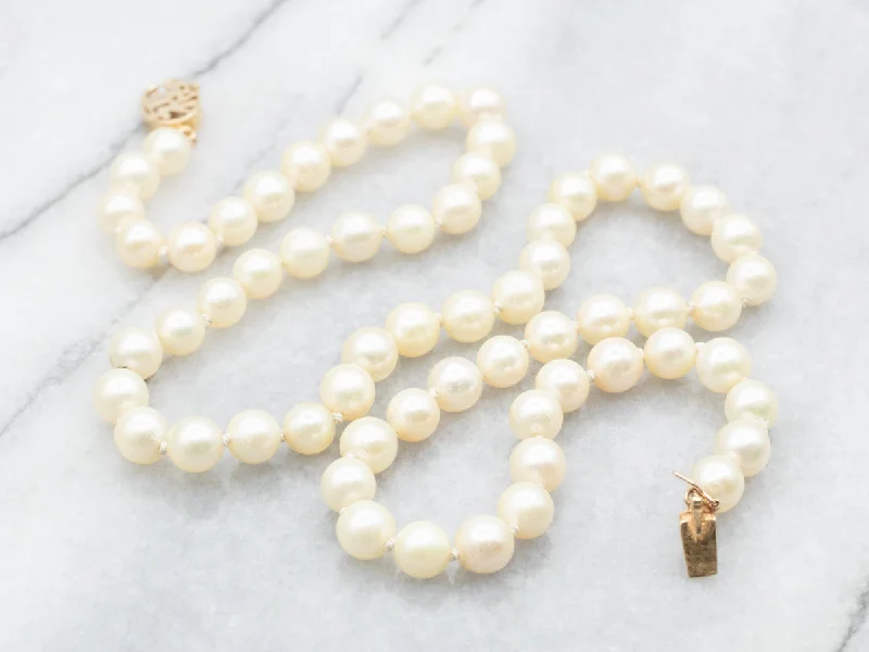 Saltwater Pearl Necklace with Gold Asian Character Clasp