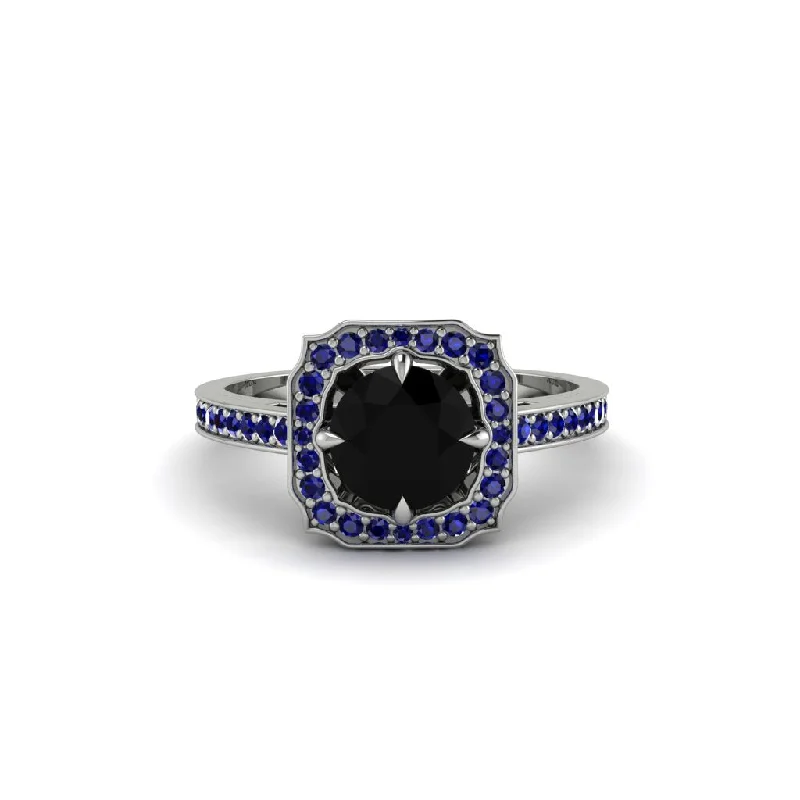 Ladies engagement rings modern flair-Black Diamond Cathedral Halo Engagement Ring - Luciana No. 69