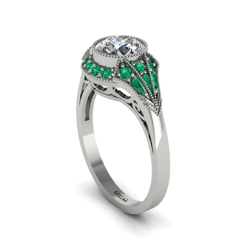 Ladies engagement rings dainty styles-Emerald Vintage-Inspired Besel Engagement Ring - Makenzie No. 18