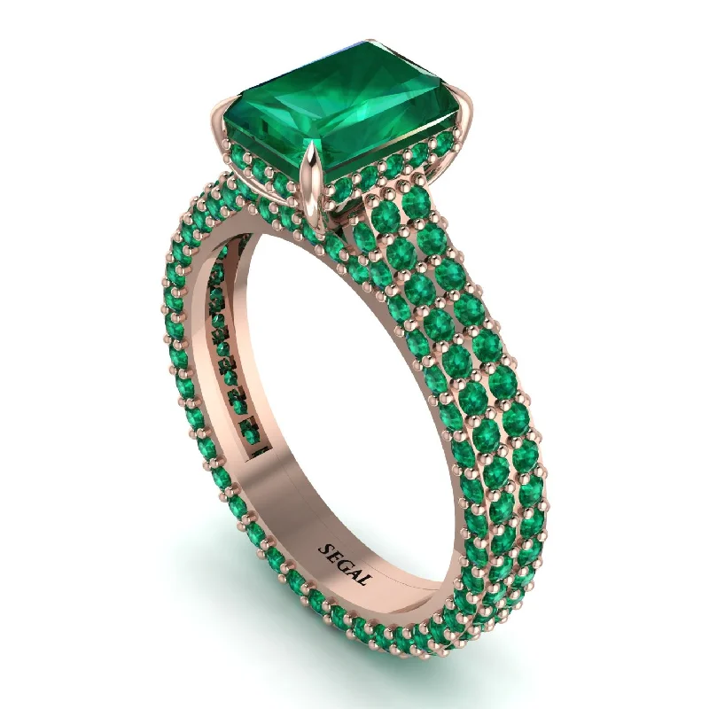 Ladies engagement rings twisted designs-Radiant Cut Emerald Pave Engagement Ring - Kenzie No. 20