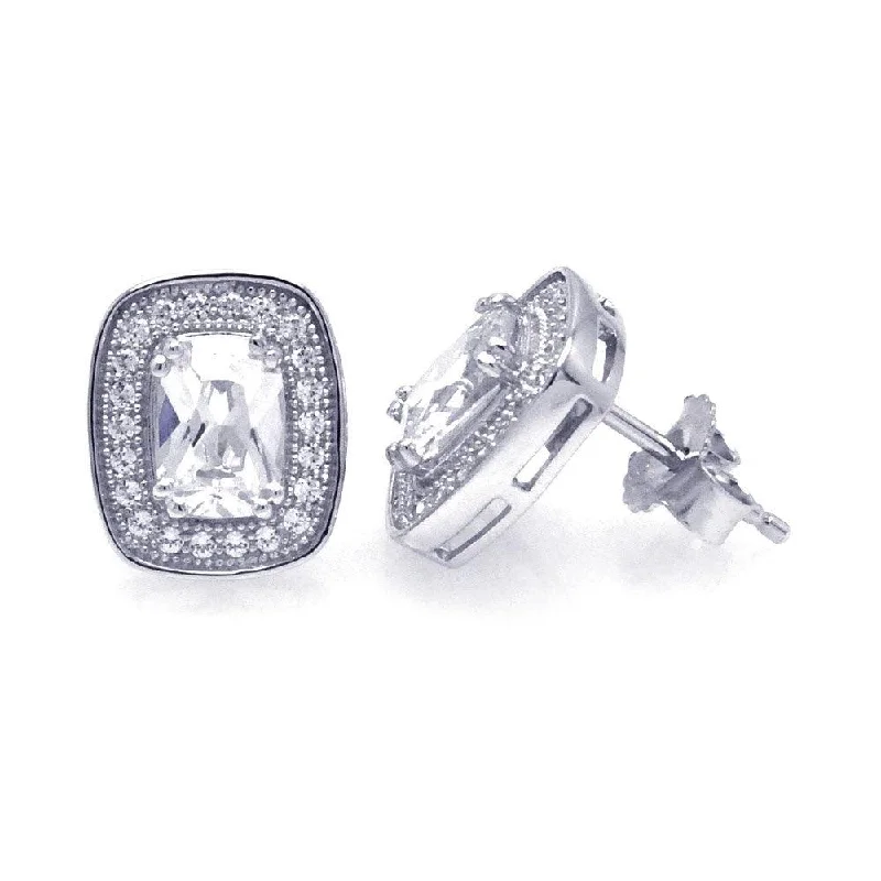 Ladies rings unique designs-Silver 925 Rhodium Plated Micro Pave Clear Square Inlay CZ Earrings - ACE00035