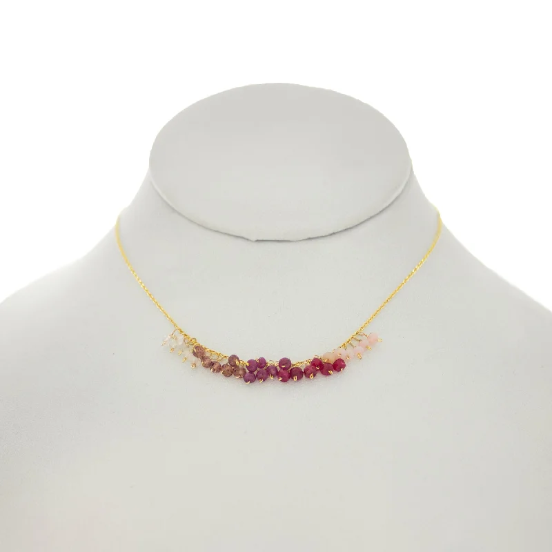 Rose Pompadour - Rubies, Fuschia Quartz, Pink Topaz, Pink Tourmaline, Rose Quartz Rondelles Dangle Necklace