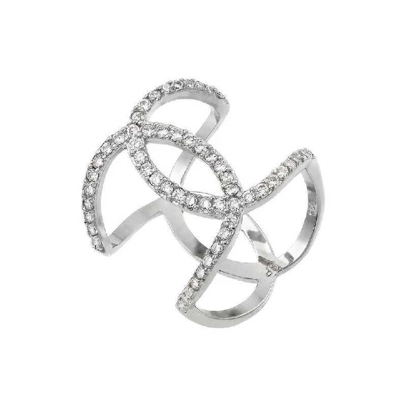 Ladies rings affordable finds-Rhodium Plated 925 Sterling Silver Knotted CZ Ring - STR01008