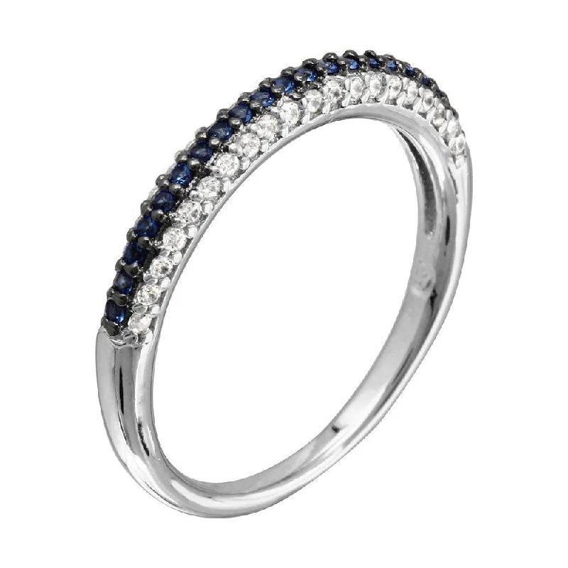 Ladies rings pinky styles-Rhodium Plated 925 Sterling Silver Blue and Clear Stackable Ring - BGR01090