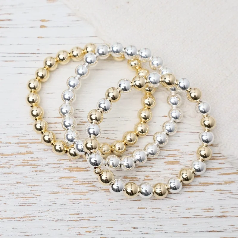 Ladies bracelets gold designs-8mm Classic Ball Bracelet in Silver, Gold, or Two Tone