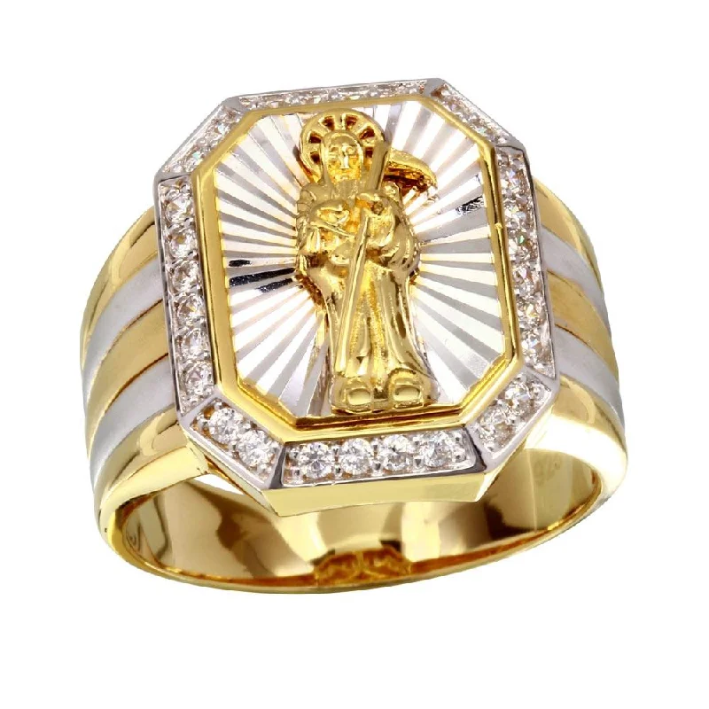 Ladies rings star accents-Two-Tone 925 Sterling Silver Santa Muerte Ring with CZ - GMR00227GR