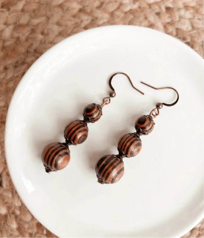 Ladies rings natural gems-Wooden Bead Drop Earrings