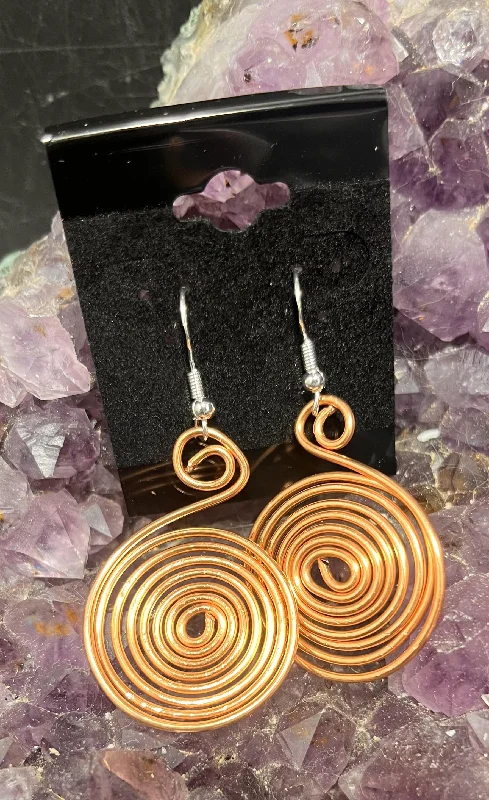 Ladies rings proposal gifts-Copper Spiral Handmade Earrings w/sterling Plated Hooks