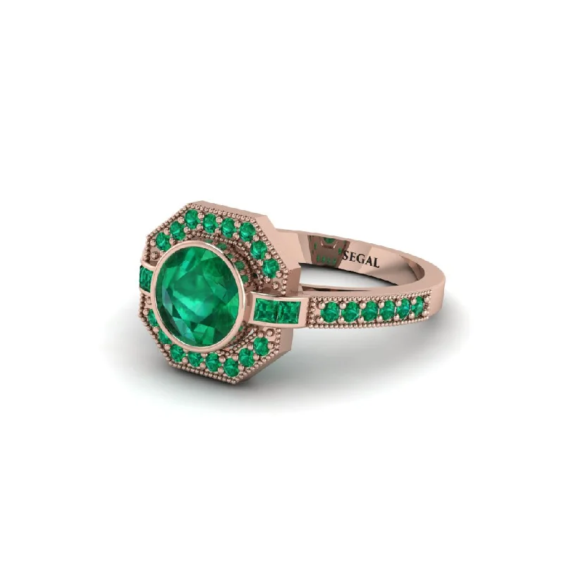 Ladies engagement rings online shopping-Emerald Octagon Halo Engagement Ring - Leia No. 20