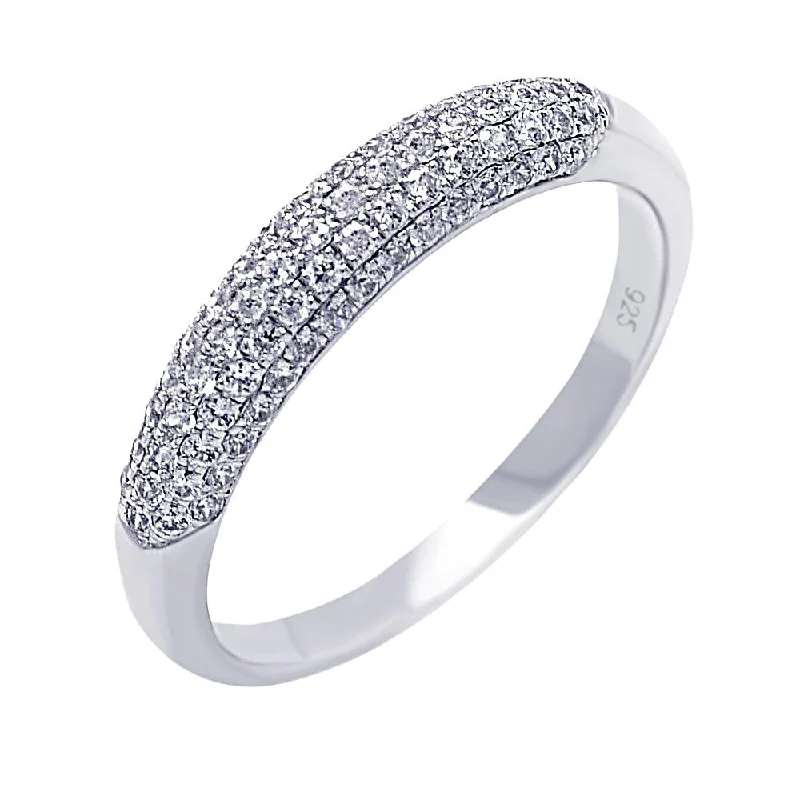 Ladies rings investment value-Silver 925 Rhodium Plated Micro Pave CZ Ring - ACR00032