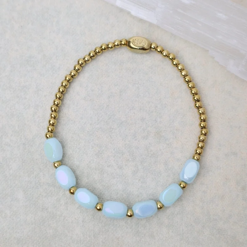 Ladies bracelets anniversary picks-Meet Me Half Way Pop Of Color Bracelet in Sky Blue & Gold