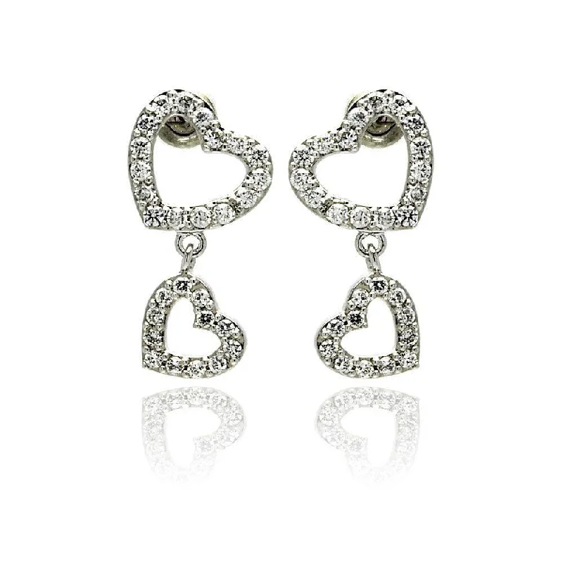 Ladies rings wedding accessories-Silver 925 Rhodium Plated Heart CZ Dangling Earrings - STE00240