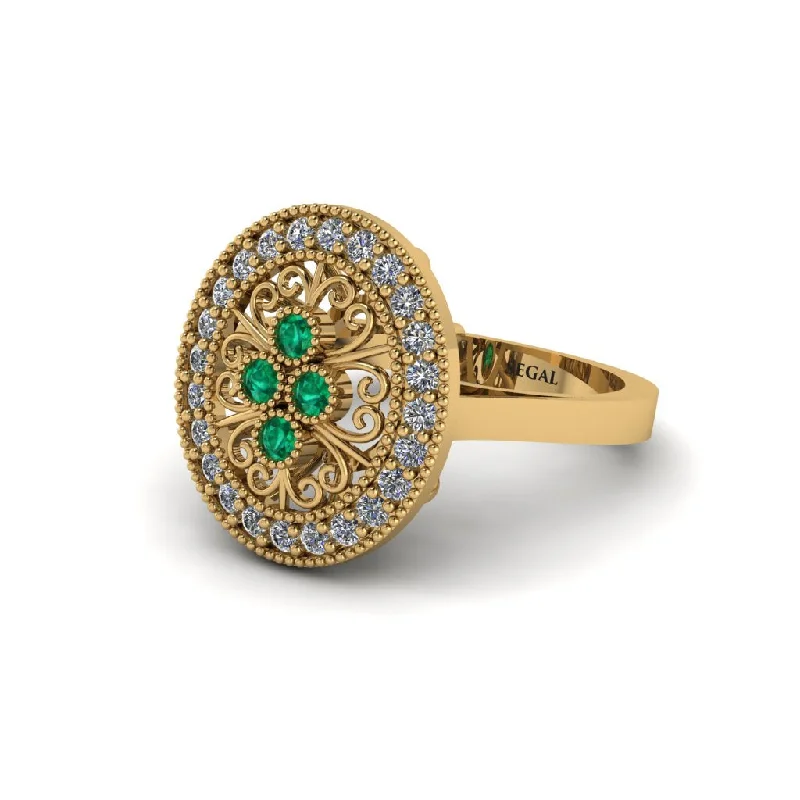 Ladies engagement rings round cut-Emerald Vintage Victorian Floral Halo Engagement Ring - Nina No. 4