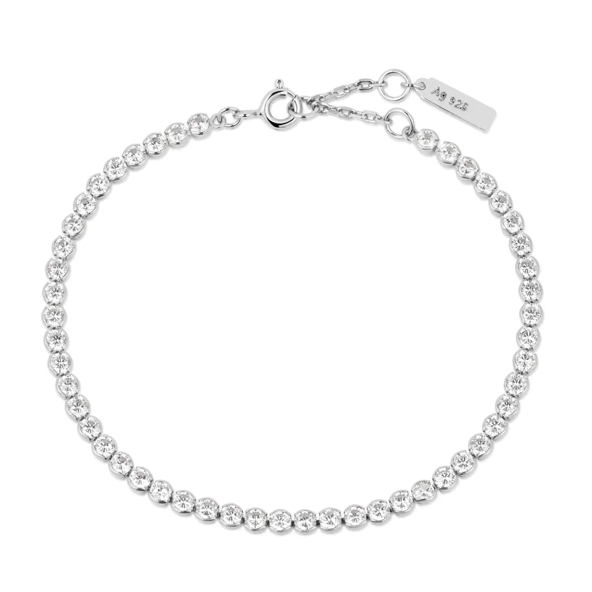 Ladies bracelets e-commerce sites-Silver Row Bezel Set Bracelet