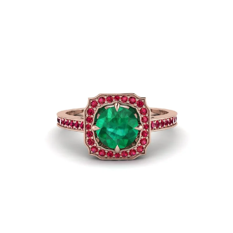 Ladies engagement rings minimalist trends-Emerald Cathedral Halo Engagement Ring - Luciana No. 50