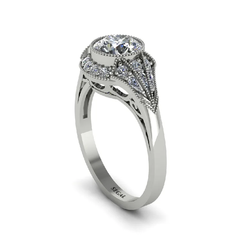 Ladies engagement rings natural stones-Diamond Vintage-Inspired Besel Engagement Ring - Makenzie No. 3