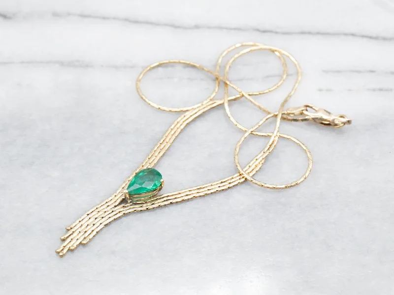 Yellow Gold Pear Cut Emerald Necklace with Lobster Clasp