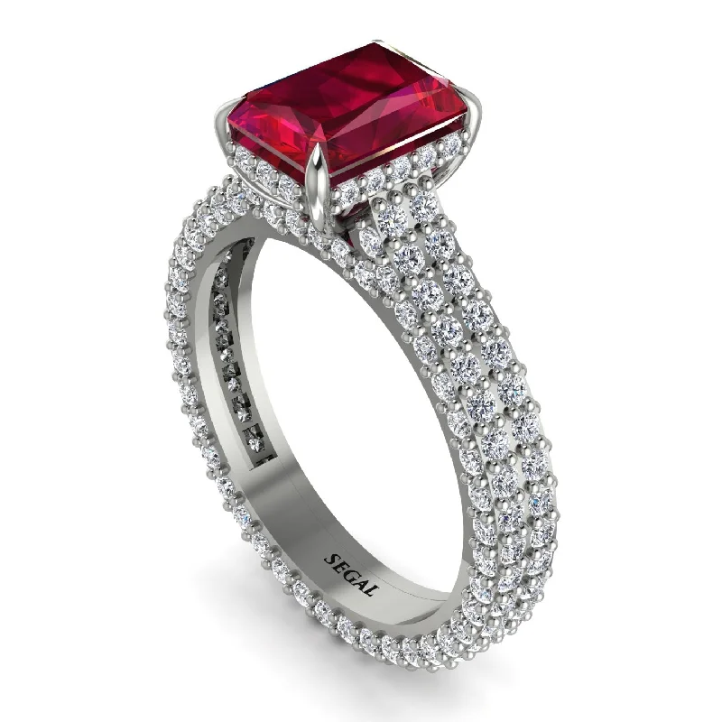 Ladies engagement rings princess cut-Radiant Cut Ruby Pave Engagement Ring - Kenzie No. 12