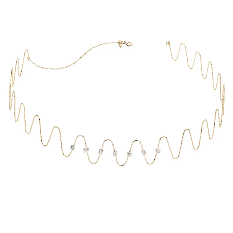 Wave Choker Necklace with Diamonds