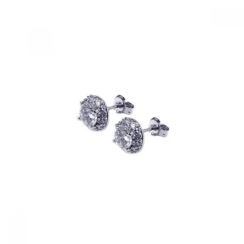 Ladies rings friendship rings-Silver 925 Rhodium Plated Round CZ Post Earrings - STE00217