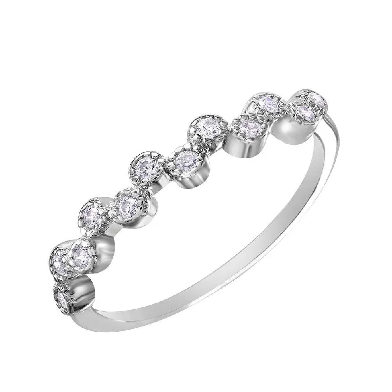 Ladies rings standout pieces-Silver 925 Rhodium Plated Alternating Bubble Design CZ Ring - BGR01036