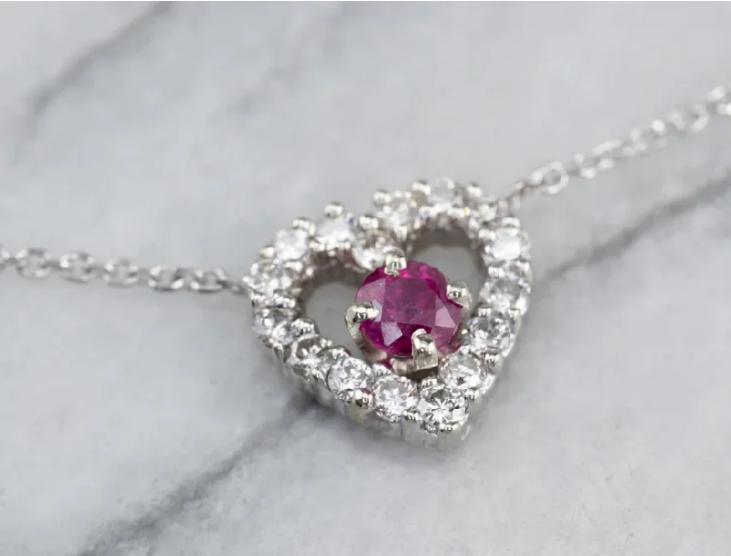 Ruby and Diamond Heart Necklace